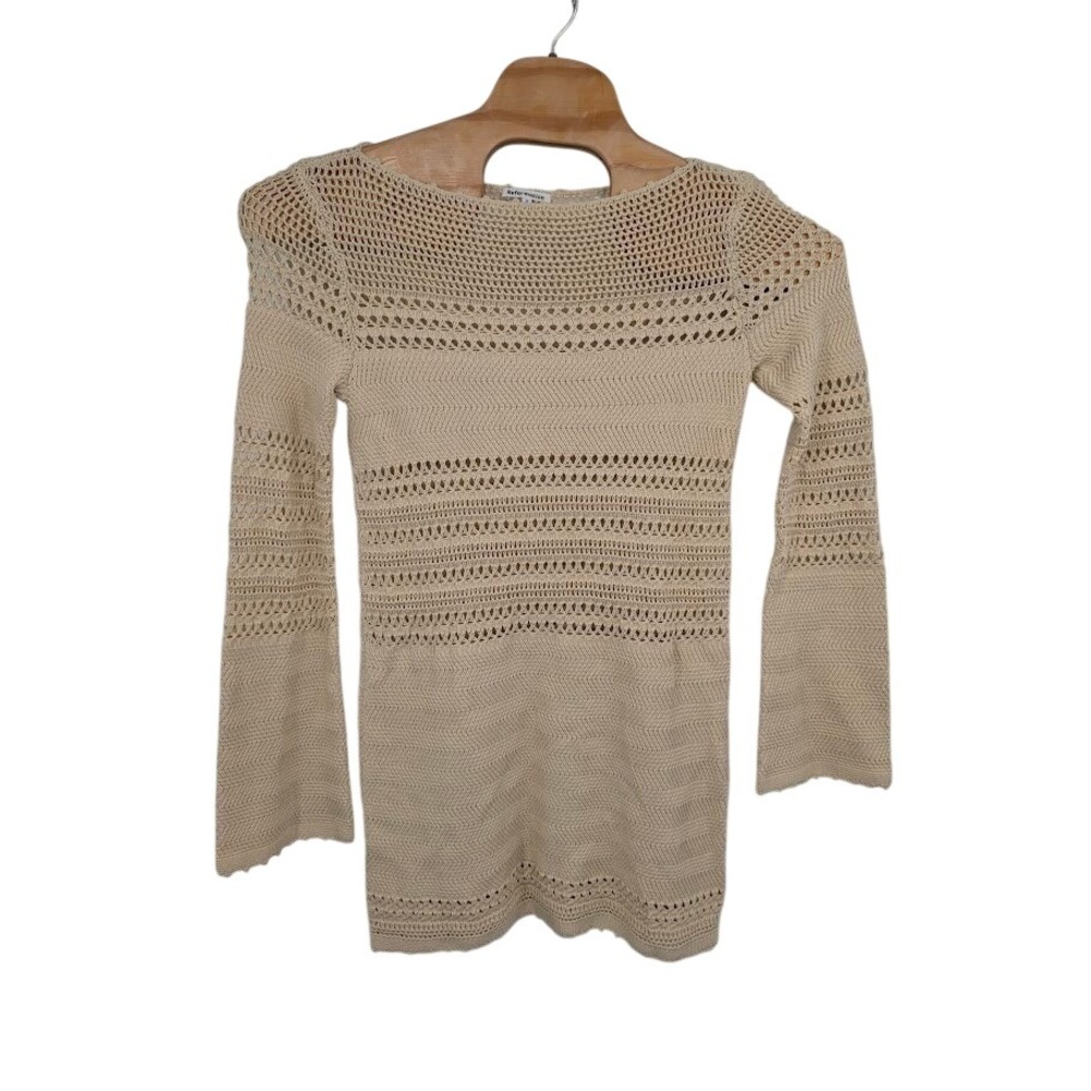 Reformation Inda‎ Open Knit Sweater Dress Beige Crochet Long Sleeve Women's Sz S